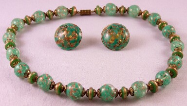 SJ8 Italian green/aventurine Murano glass necklace/earrings